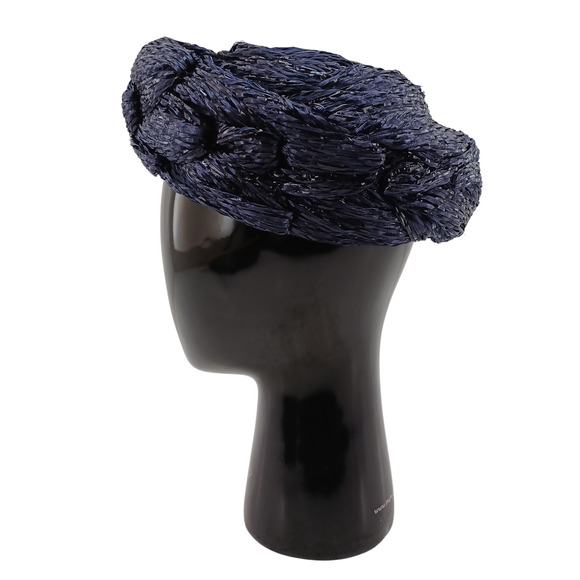 Vintage Pinehurst Women's Hat Pillbox Style Navy Blue Round Straw Hat - Picture 6 of 10